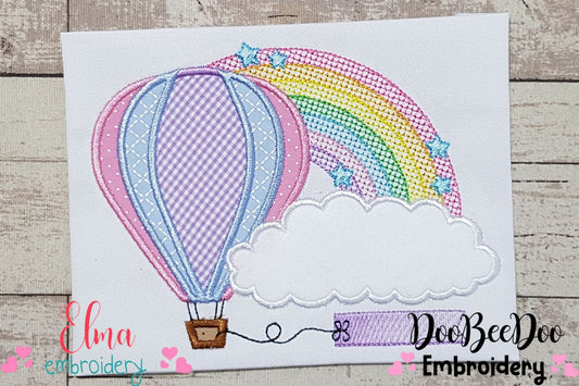Hot Air Balloon, Rainbow and Cloud - Applique
