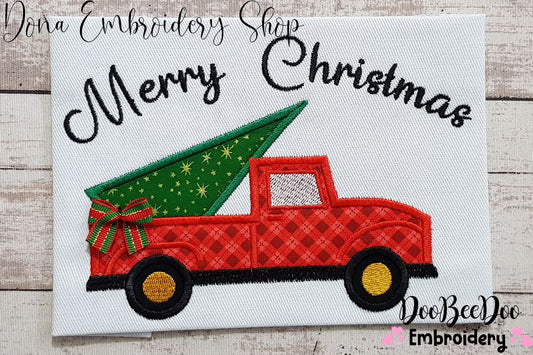 Merry Christmas Truck and Tree - Applique Embroidery