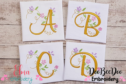 Delicate Floral Alphabet - Fill Stitch
