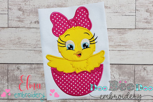 Cute Little Chick Girl in an Egg - Applique