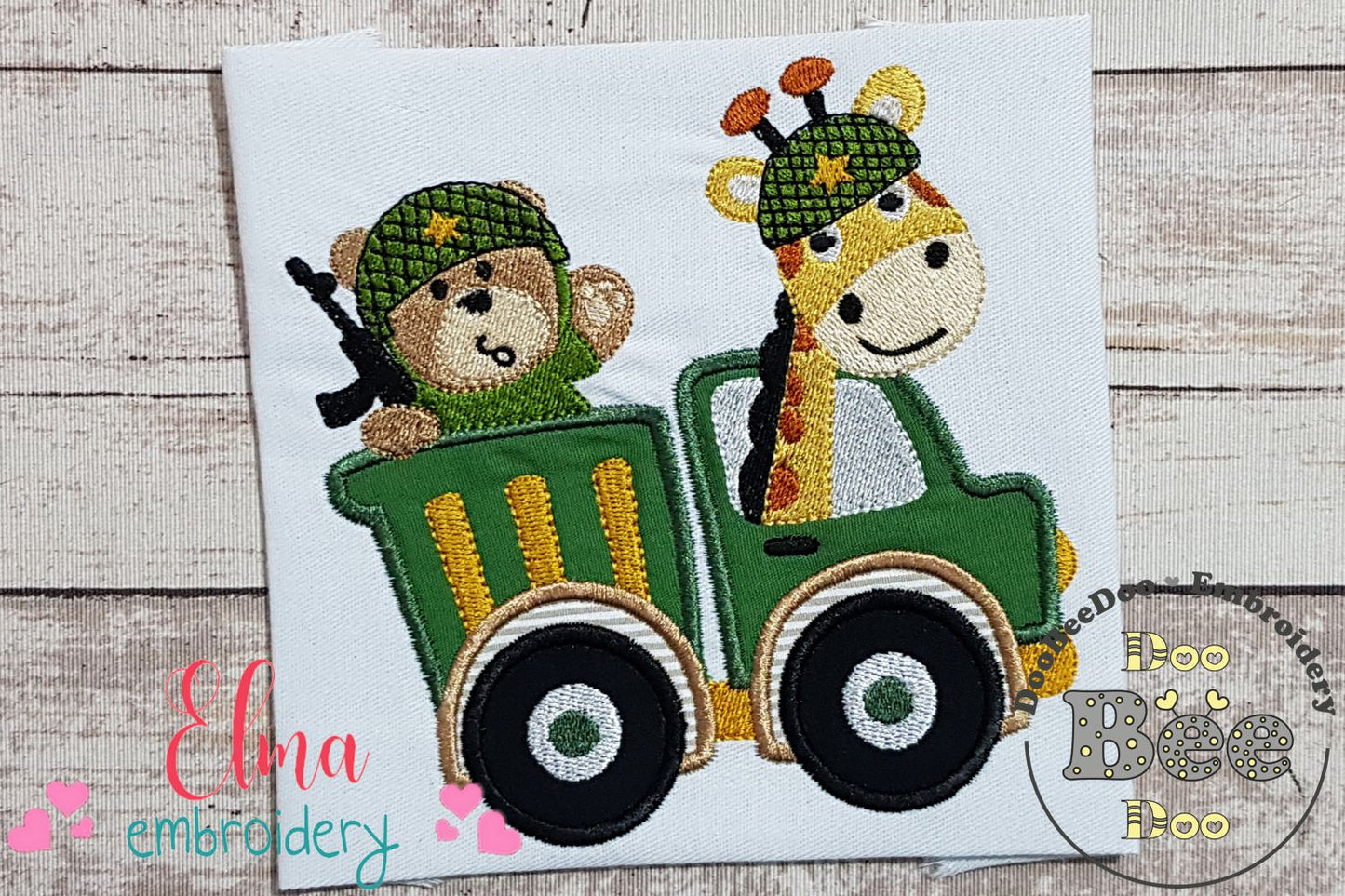 Military Soldier Giraffe and Bear - Applique