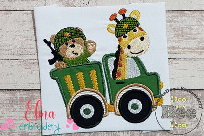 Military Soldier Giraffe and Bear - Applique