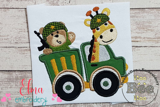 Military Soldier Giraffe and Bear - Applique