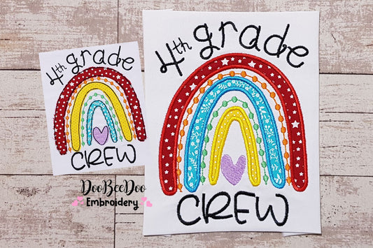 Rainbow 4th Grade Crew - Satin and Bean Stitch Applique - Set of 2 designs