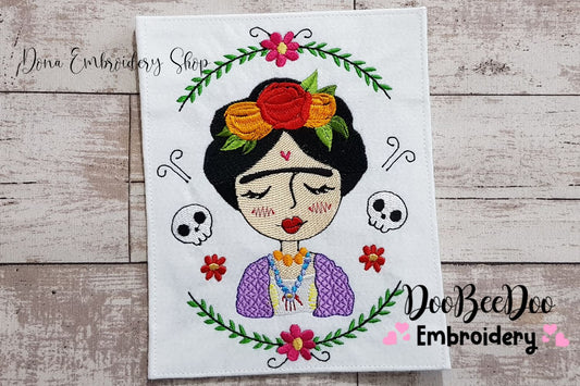 Frida Kahlo with Flowers - Fill Stitch