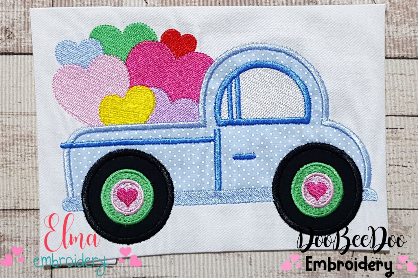 Truck with Lots of Hearts - Applique - Machine Embroidery Design