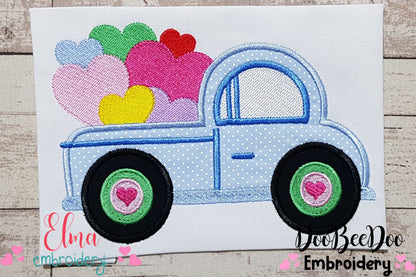 Truck with Lots of Hearts - Applique - Machine Embroidery Design