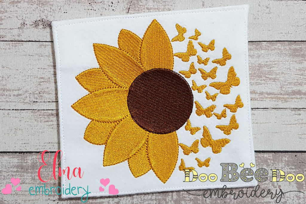 Summer Sunflower and Butterflies - Fill Stitch