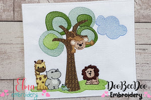 Animals Safari and Tree - Fill Stitch