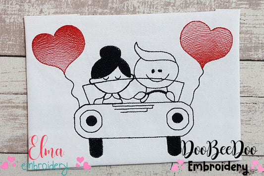 Swirly Couple in a Car - Fill Stitch