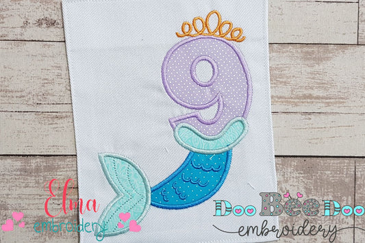 Mermaid Tail Number 9 Nine 9th Nineth Birthday - Applique