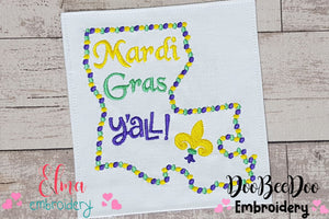 Lousiana Map Mardi Gras Y'all - Fill Stitch Embroidery