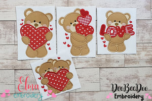Valentines Bears with Hearts - Aplique - Set of 4 designs