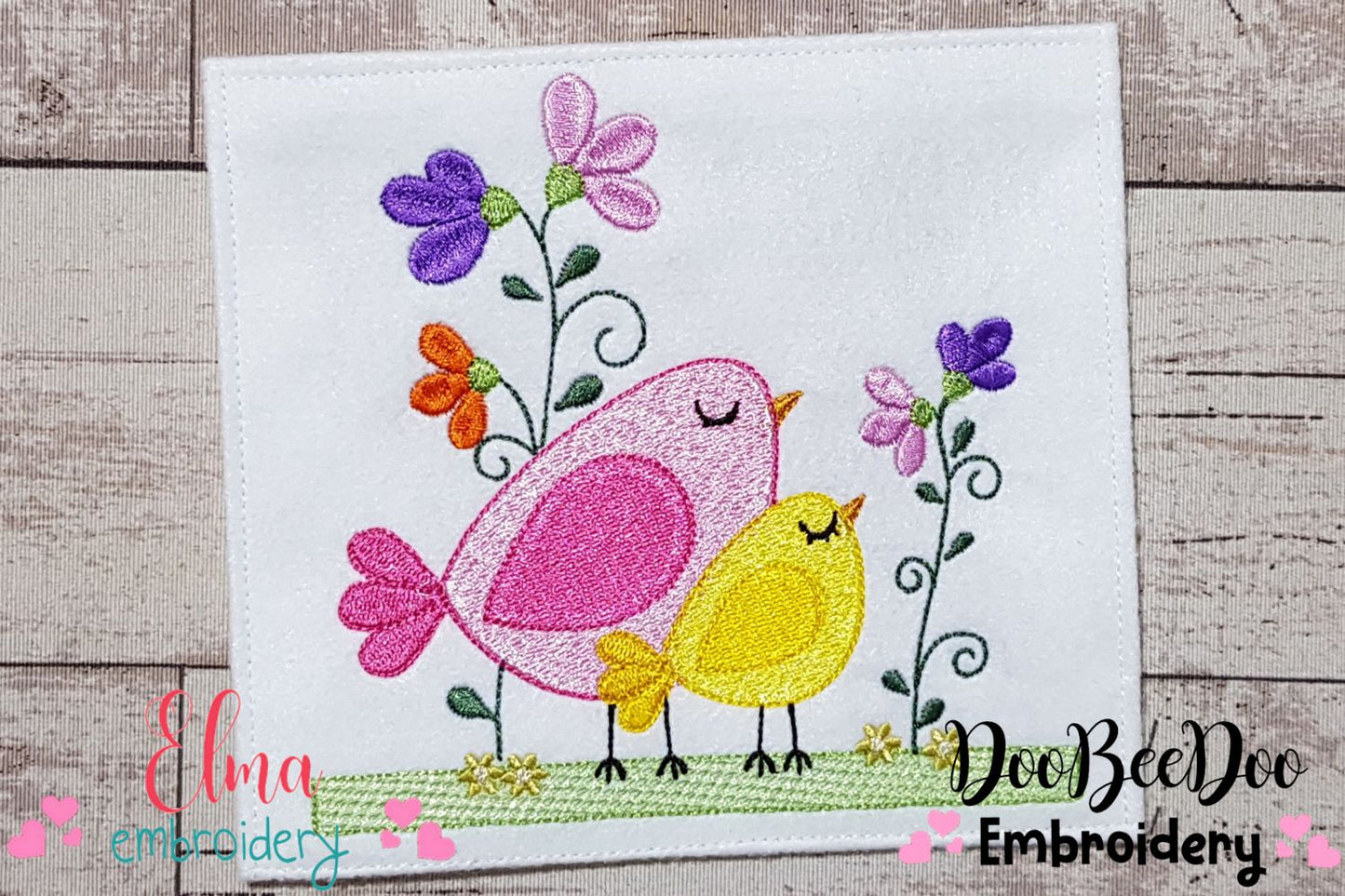 Two Little Birds and Flowers - Fill Stitch