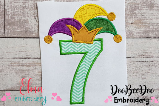 Mardi Gras Birthday Number 7 Seven 7th Birthday - Applique