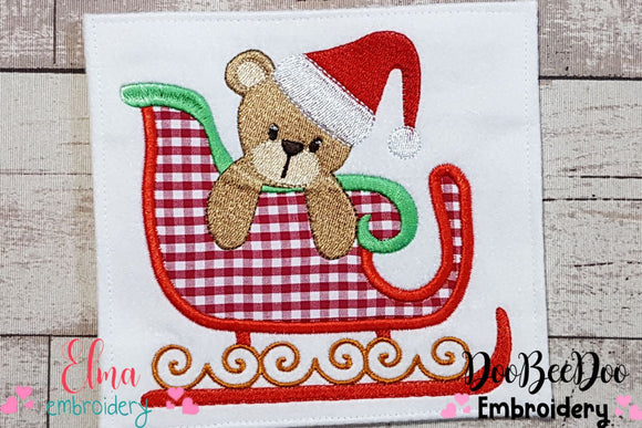 Christmas Teddy Bear in Sleigh - Applique