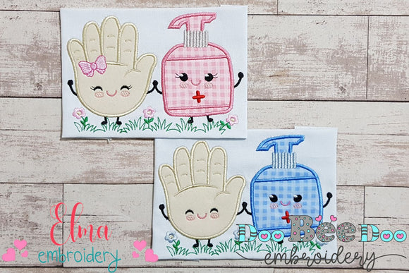 Hand and Sanitizer Girl and Boy - Applique - Set of 2 designs