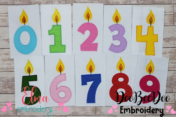 Birthday Candles Numbers 0-9 - Set of 10 designs - Applique