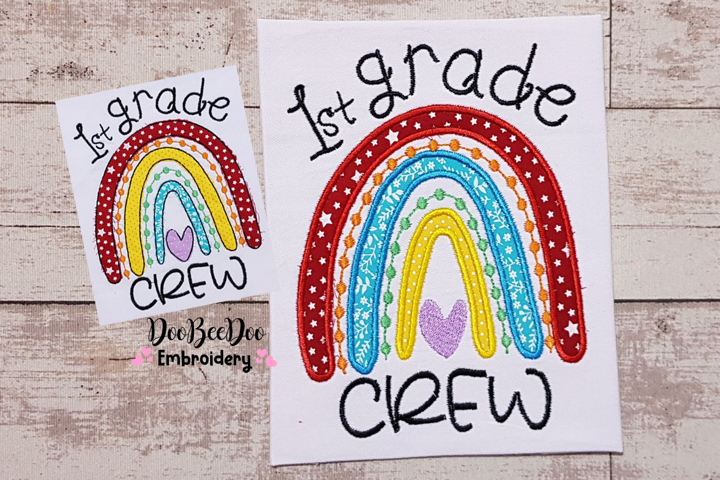 Rainbow 1st Grade Crew - Satin and Bean Stitch Applique - Set of 2 designs