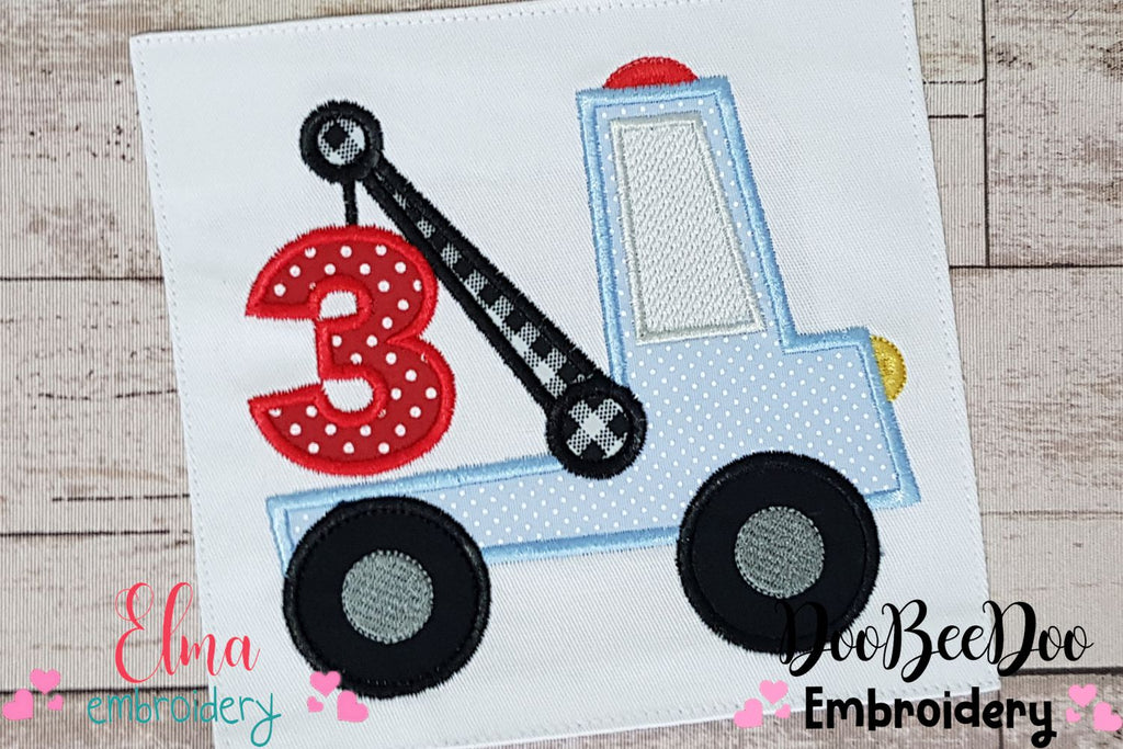 Tow Truck Birthday Number 3 Three 3rd Birthday - Applique