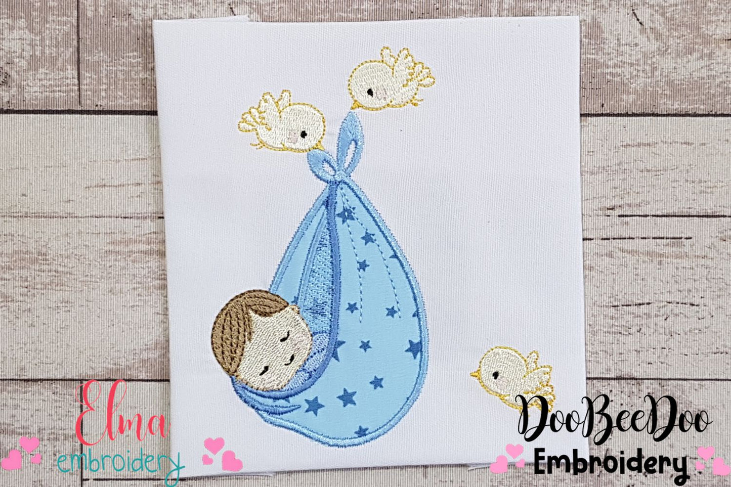 Newborn Baby Boy and Birds - Applique