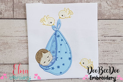 Newborn Baby Boy and Birds - Applique