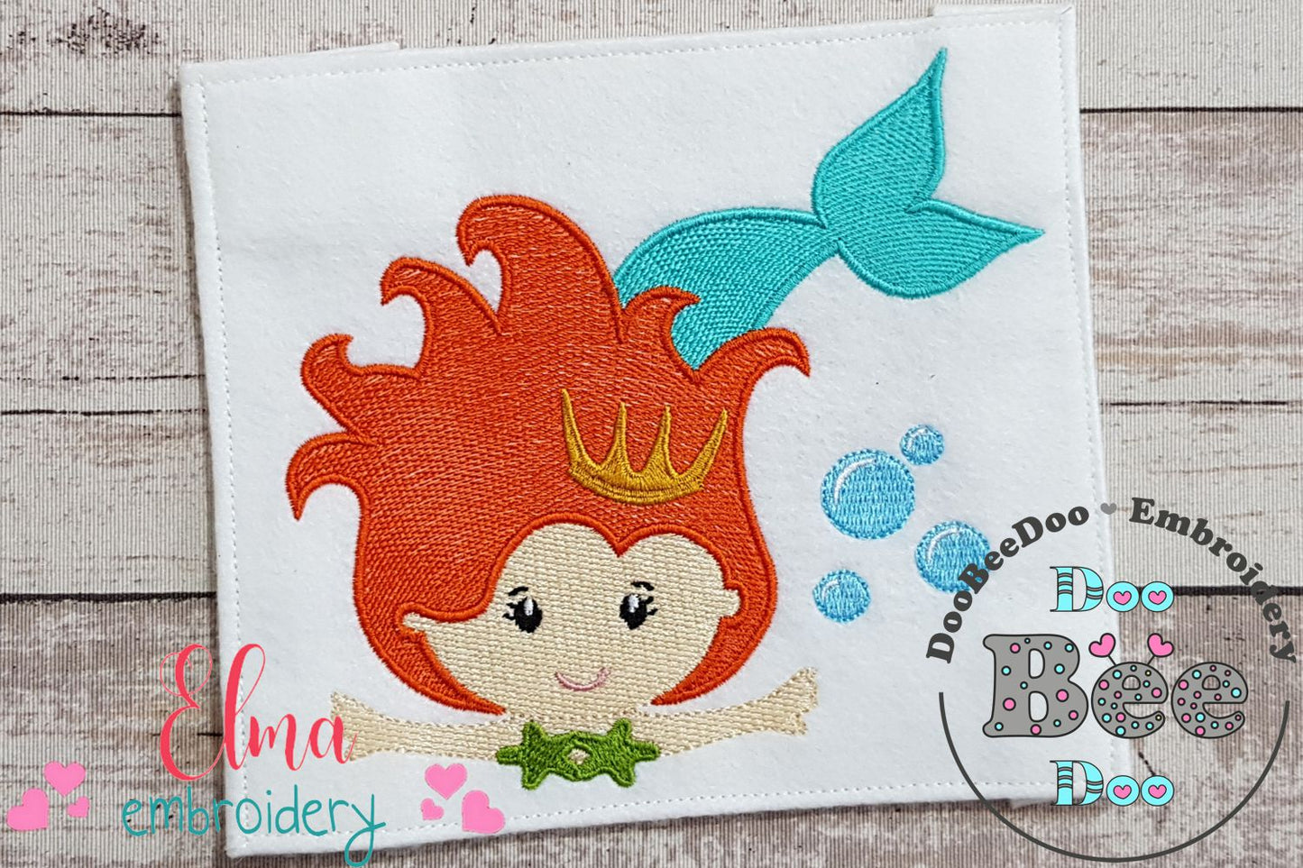 Princess Mermaid Orange Hair - Fill Stitch - Machine Embroidery Design