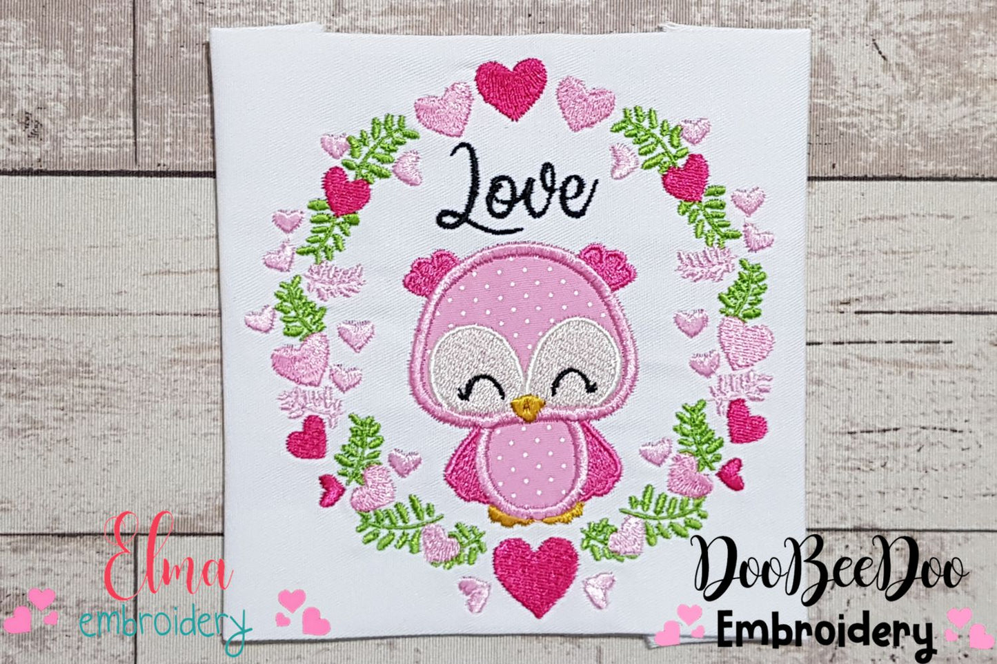 Owl Love Hearts Frame - Applique