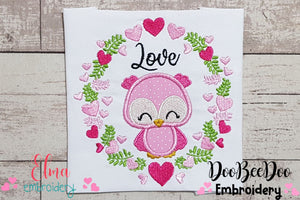 Owl Love Hearts Frame - Applique