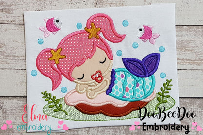 Cute Sleepy Mermaid - Applique - Machine Embroidery Design