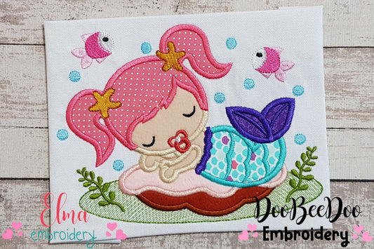 Cute Sleepy Mermaid - Applique - Machine Embroidery Design