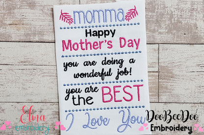 Momma I Love You - Fill Stitch