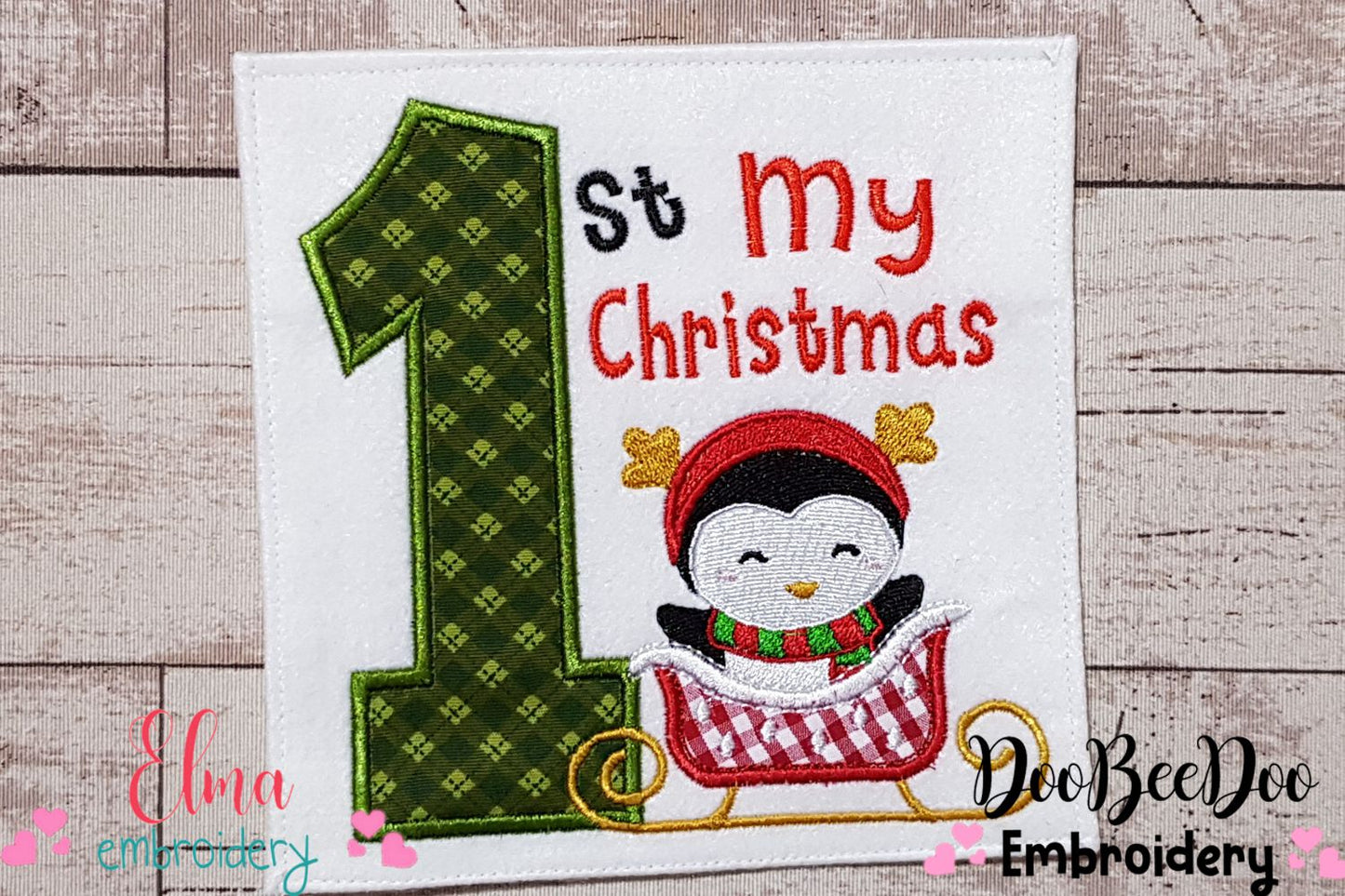 My 1st Christmas Penguin - Applique - Machine Embroidery Design