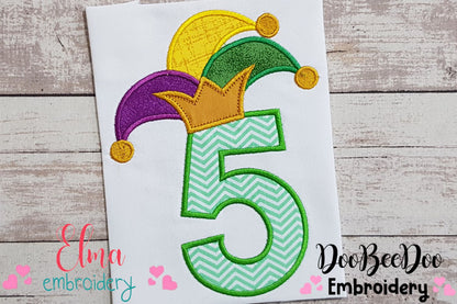 Mardi Gras Birthday Number 5 Five 5th Birthday - Applique