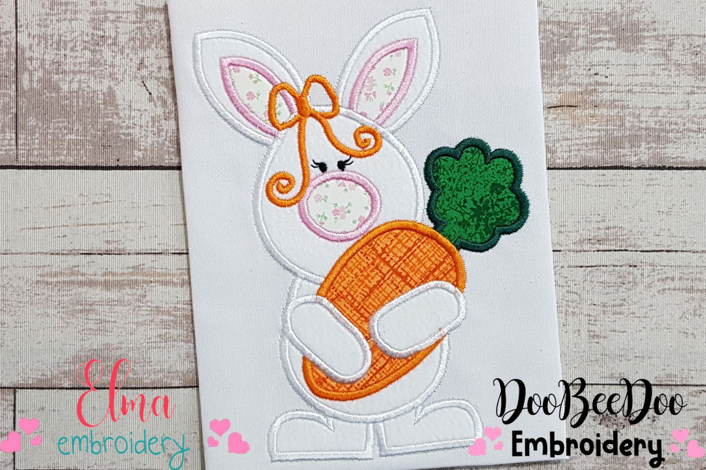 Easter Bunny Girl Holding a Big Carrot - Applique