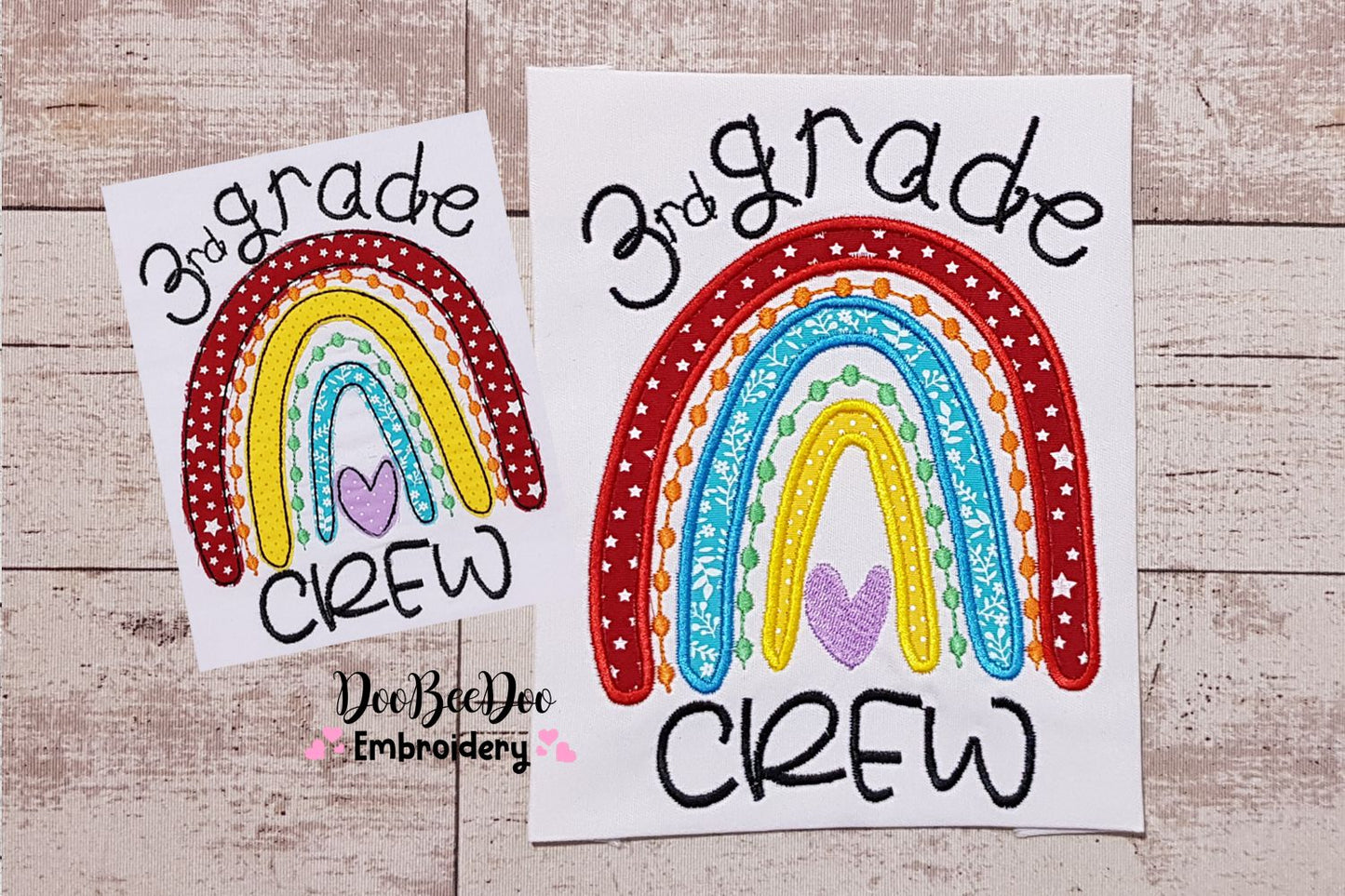 Rainbow 3rd Grade Crew - Satin and Bean Stitch Applique - Set of 2 designs