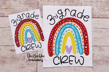 Rainbow 3rd Grade Crew - Satin and Bean Stitch Applique - Set of 2 designs