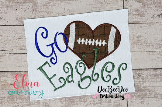 Football Go Eagles - Applique - Machine Embroidery Design