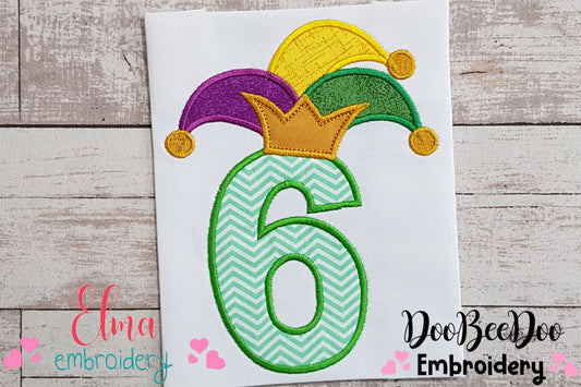 Mardi Gras Birthday Number 6 Six 6th Birthday - Applique