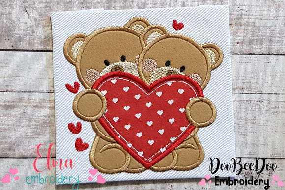 Bear with Hearts - Aplique Embroidery