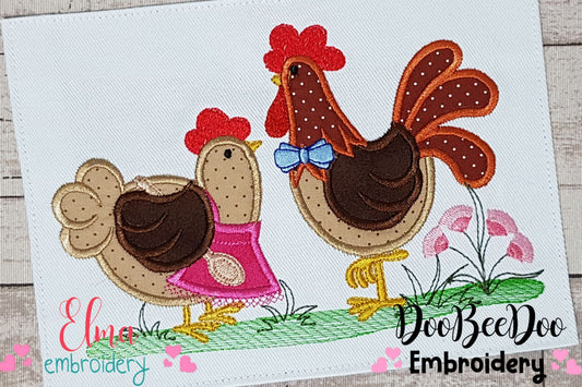 Chicken and Rooster - Applique Machine Embroidery Design