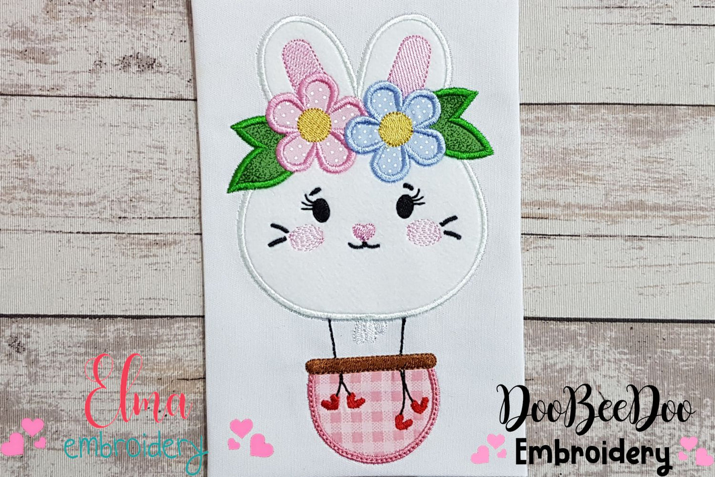 Bunny with Flowers Balloon - Applique
