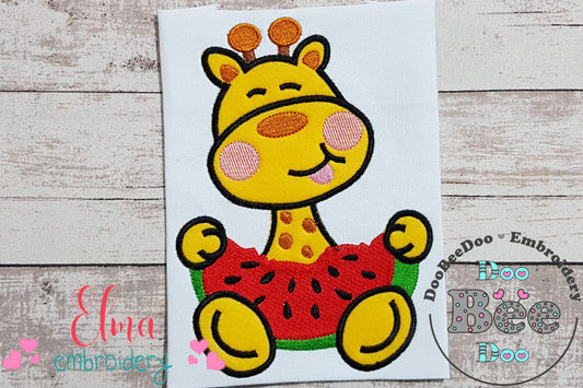 Giraffe Eating Watermelon - Applique