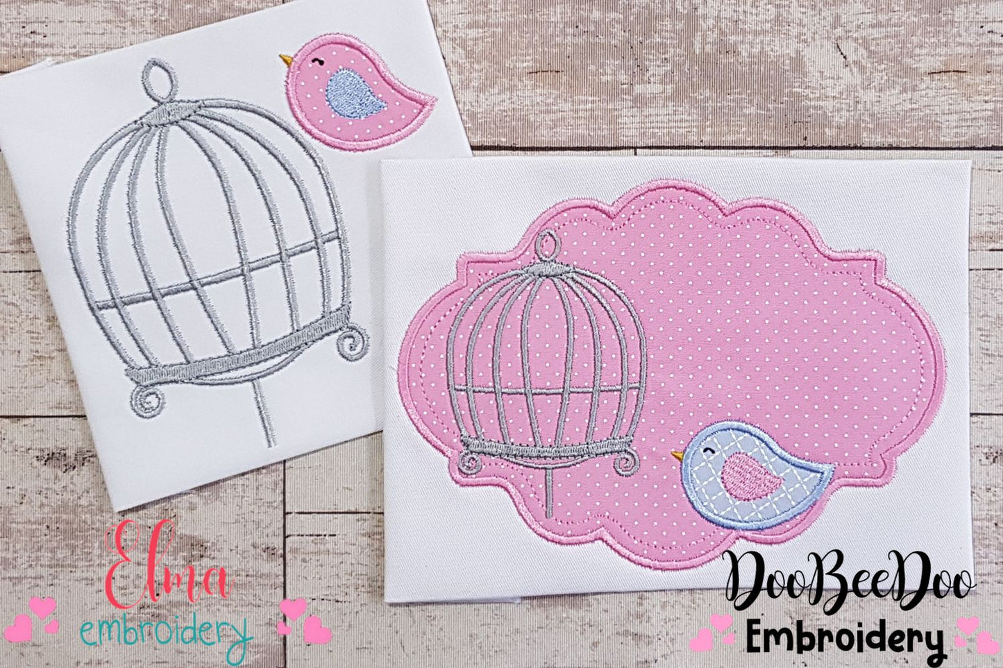 Bird and Bird Cage - Applique - Set of 2 designs