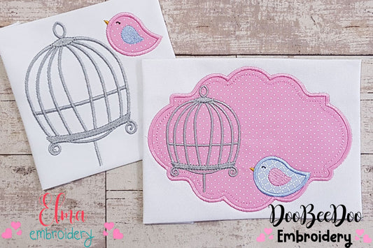 Bird and Bird Cage - Applique - Set of 2 designs