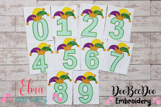 Mardi Gras Birthday Numbers 0-9 - Applique - Set of 10 designs