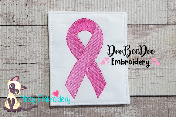 Pink October Ribbon - Fill Stitch Embroidery