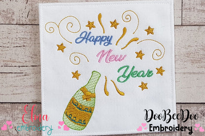 Happy New Year Champagne - Rippled Stitch - Machine Embroidery Design
