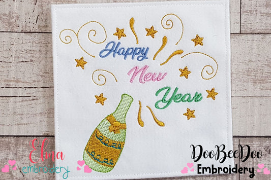 Happy New Year Champagne - Rippled Stitch - Machine Embroidery Design