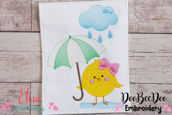 Chick Girl, Umbrella and Rain - Fill Stitch - Machine Embroidery Design